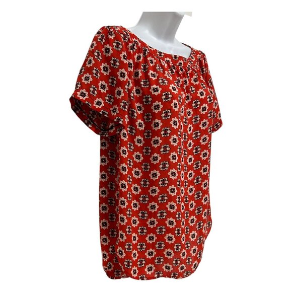 Loft Outlet Womens Small Petite Blouse Red Floral SP Short Sleeve Lightweight - Picture 5 of 10